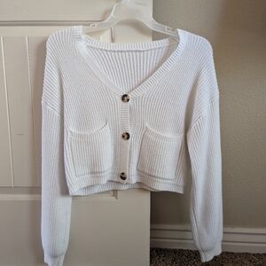 White V-Neck Cardigan